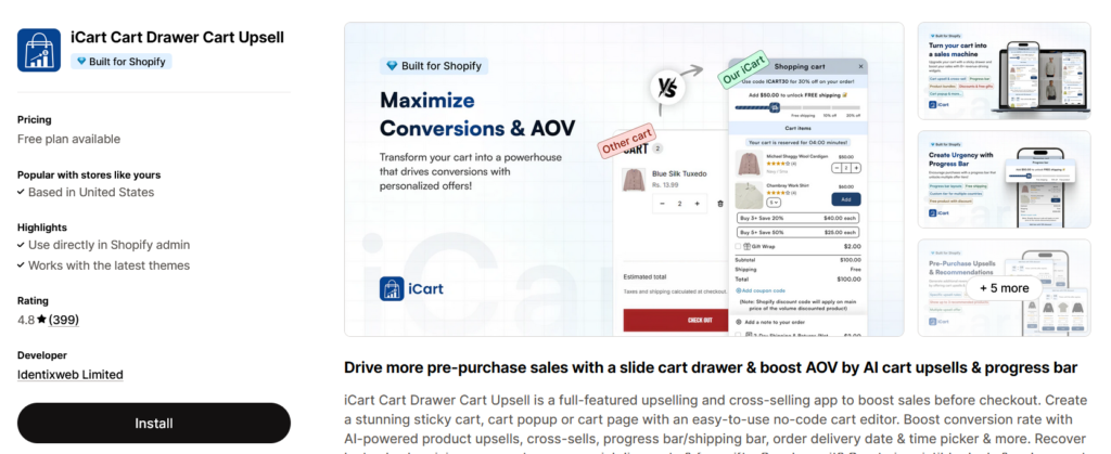 iCart Cart Drawer Cart Upsell