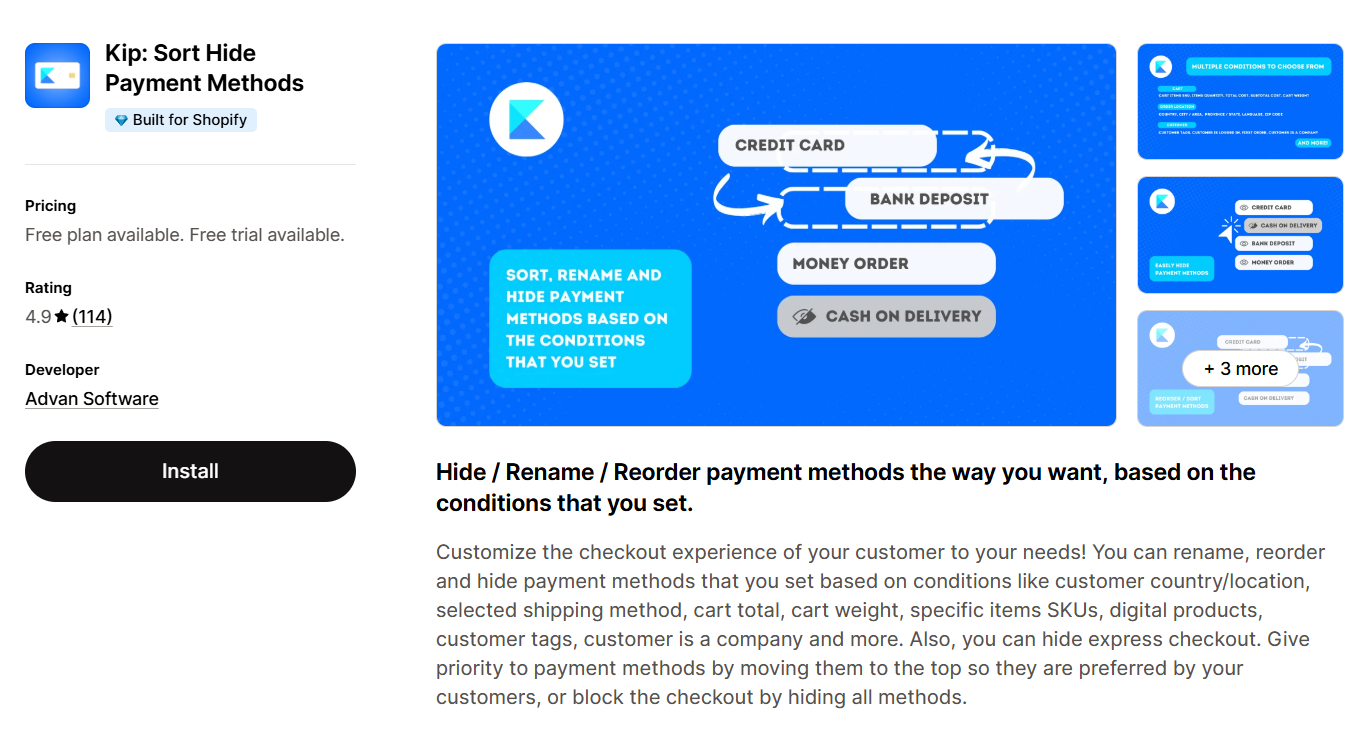 Kip: Sort Hide Payment Methods Kip: Sort Hide Payment Methods